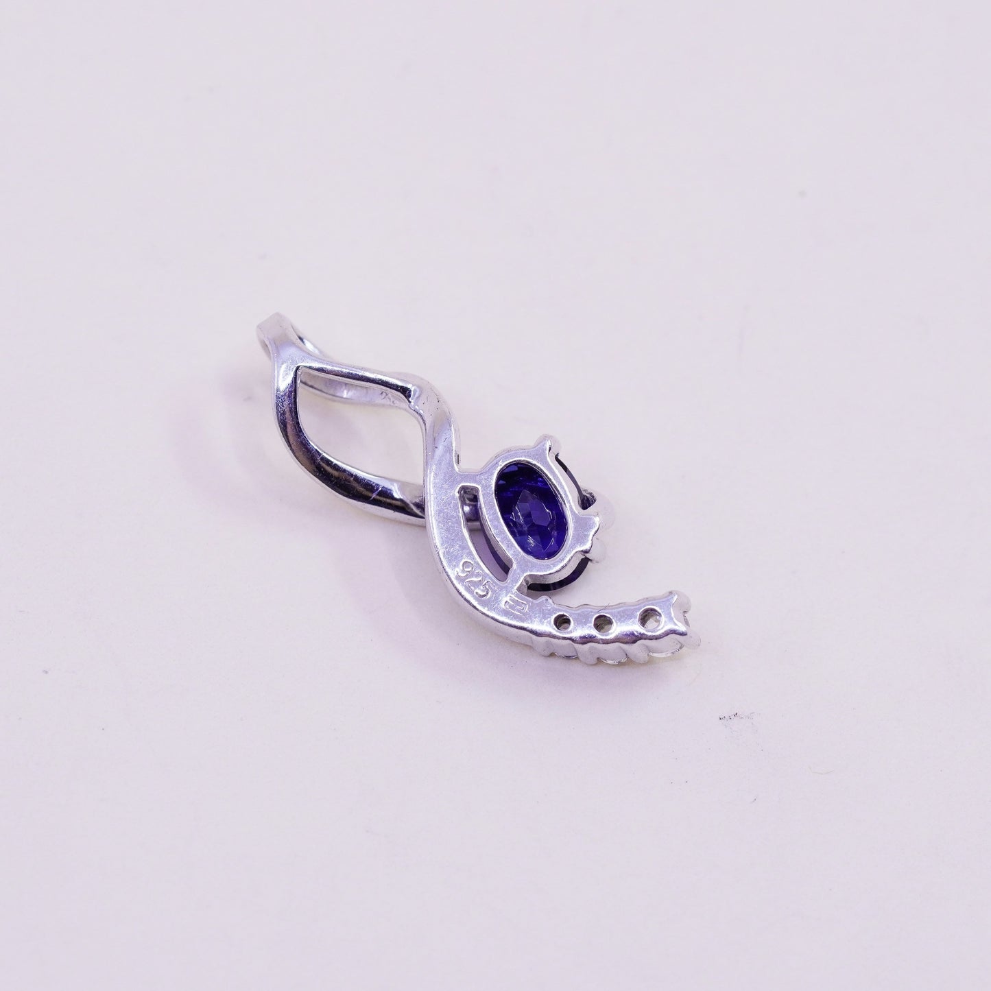 Vintage Sterling 925 silver entwined pendant with sapphire and crystal