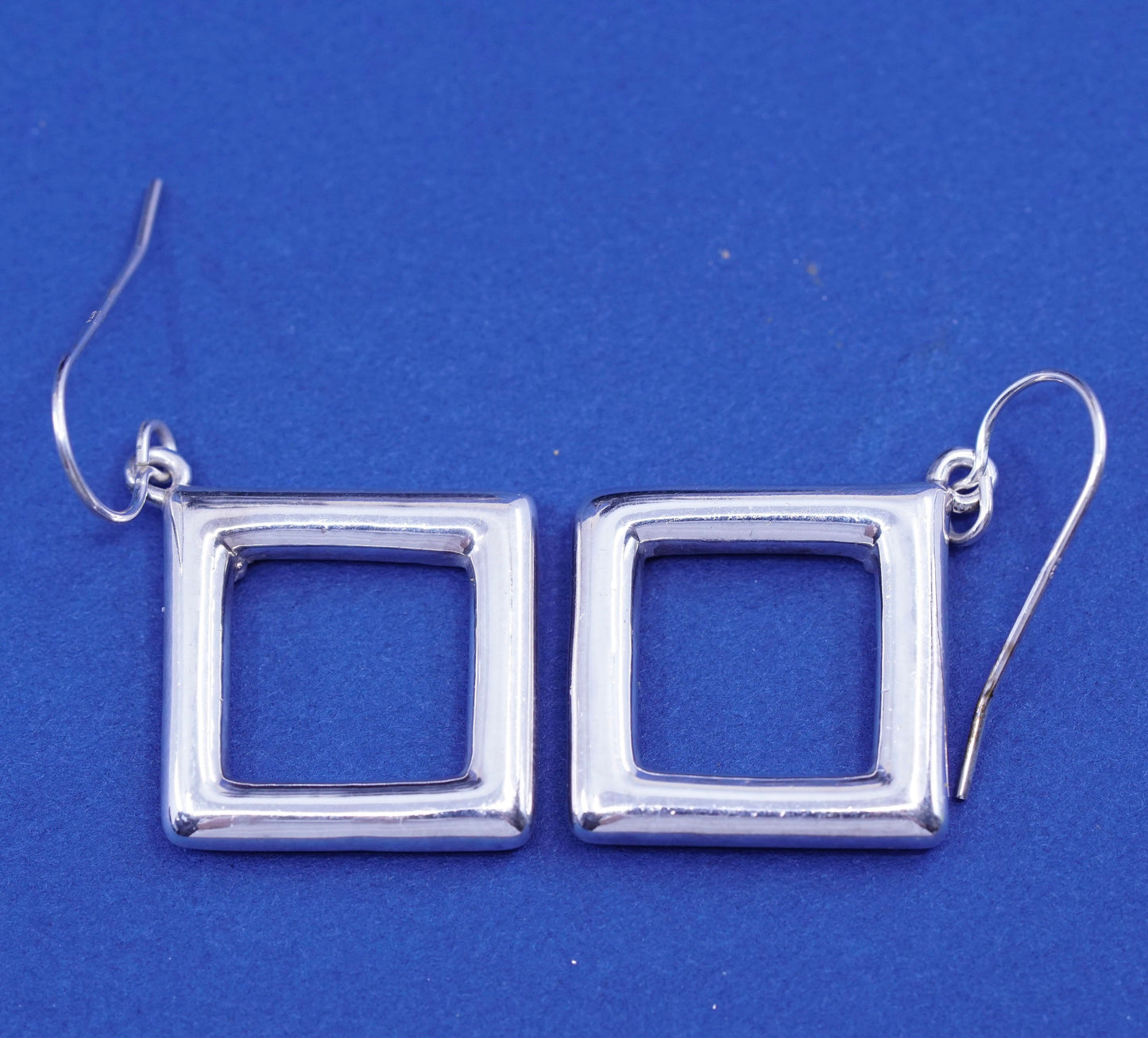 vtg sterling silver handmade earrings, solid 925 silver w/ square shaped drops