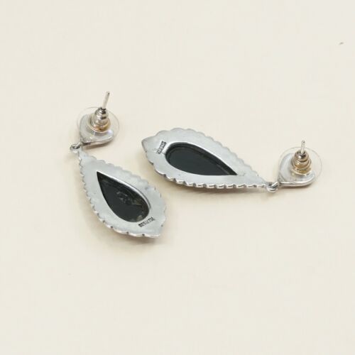 Vtg Sterling silver earrings w/ Teardrop Obsidian Drop N Marcasite Details, 925