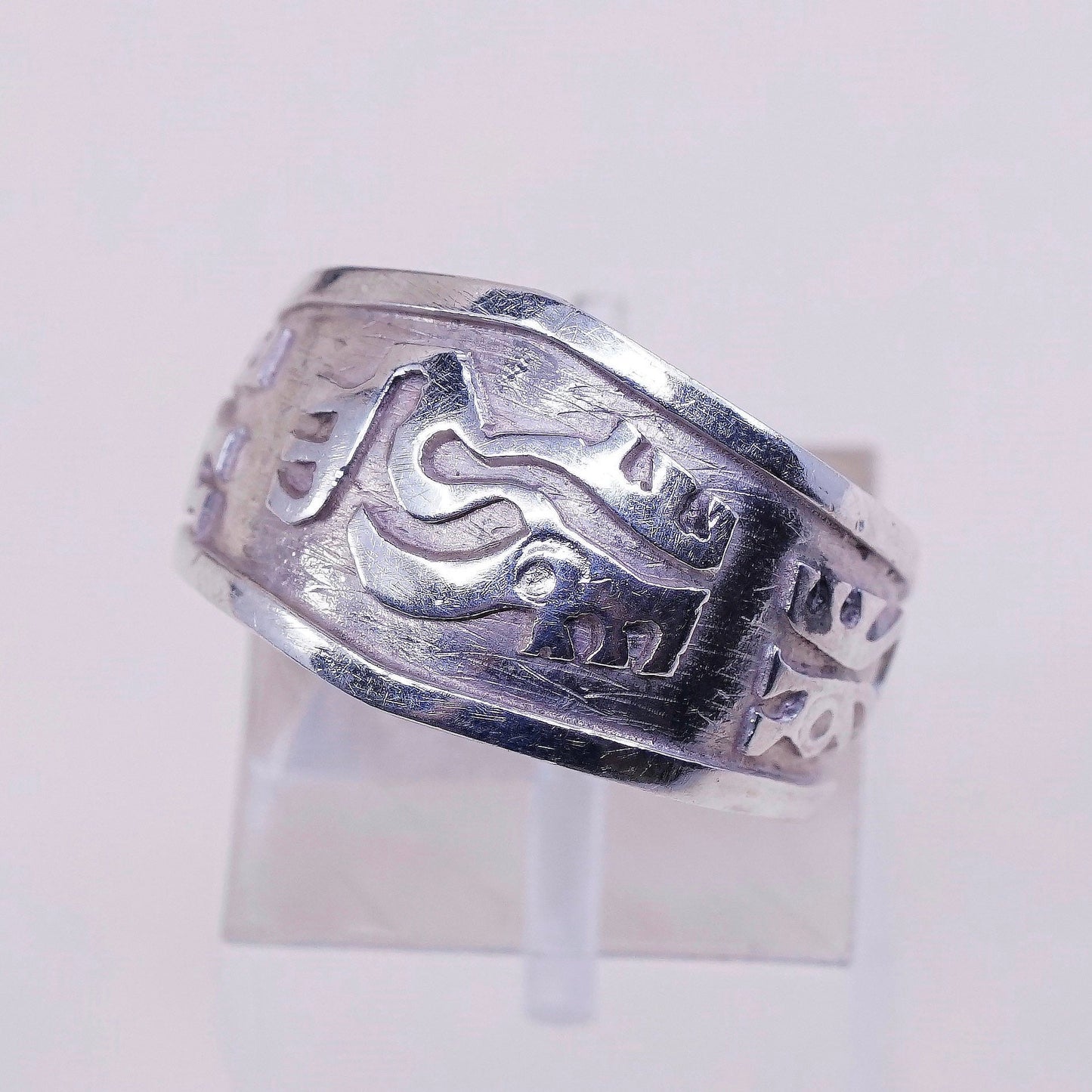 sz 7, vtg Sterling silver handmade ring, 925 band w/ pattern