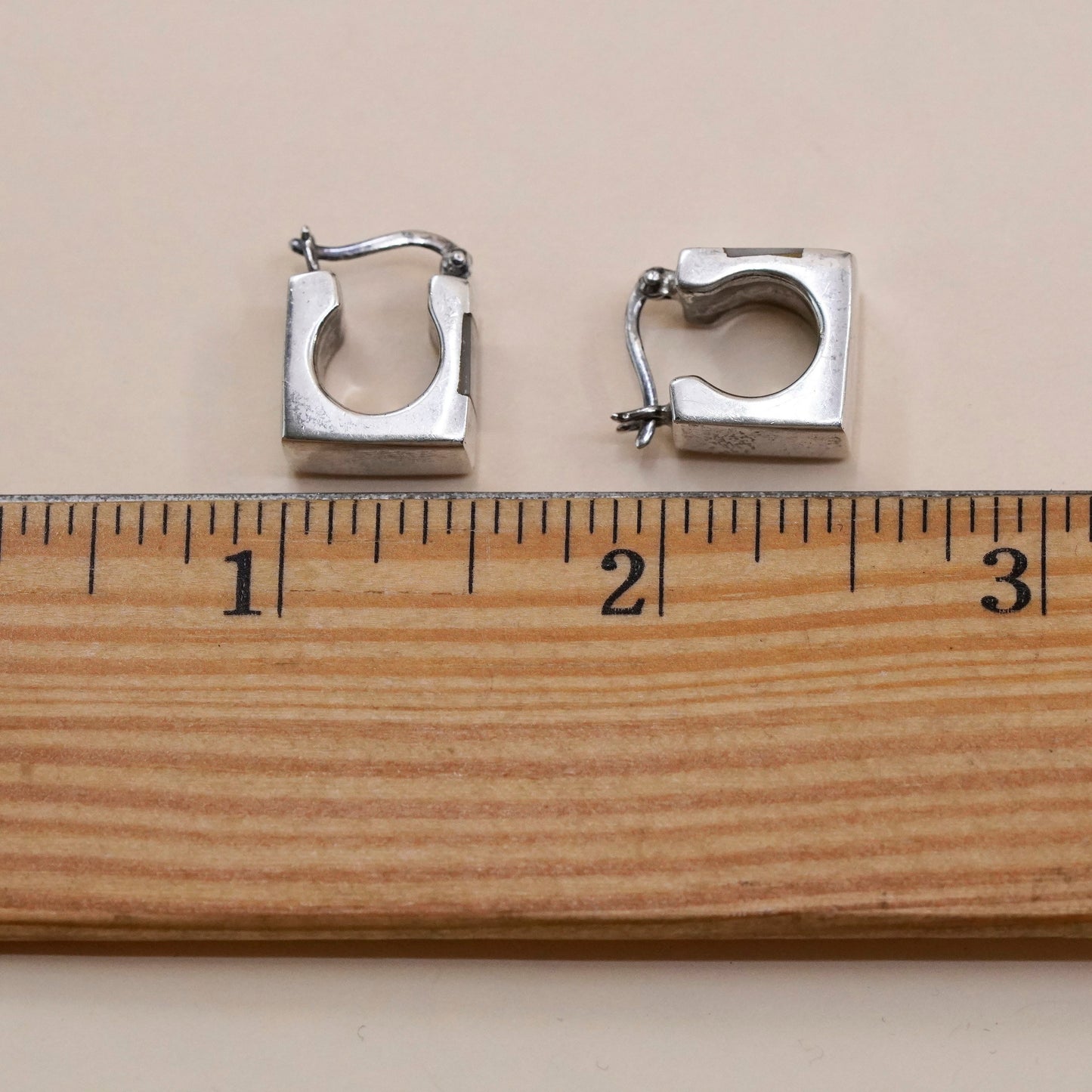 0.5”, sterling silver earrings, square 925 hoops, Huggie with mother of pearl