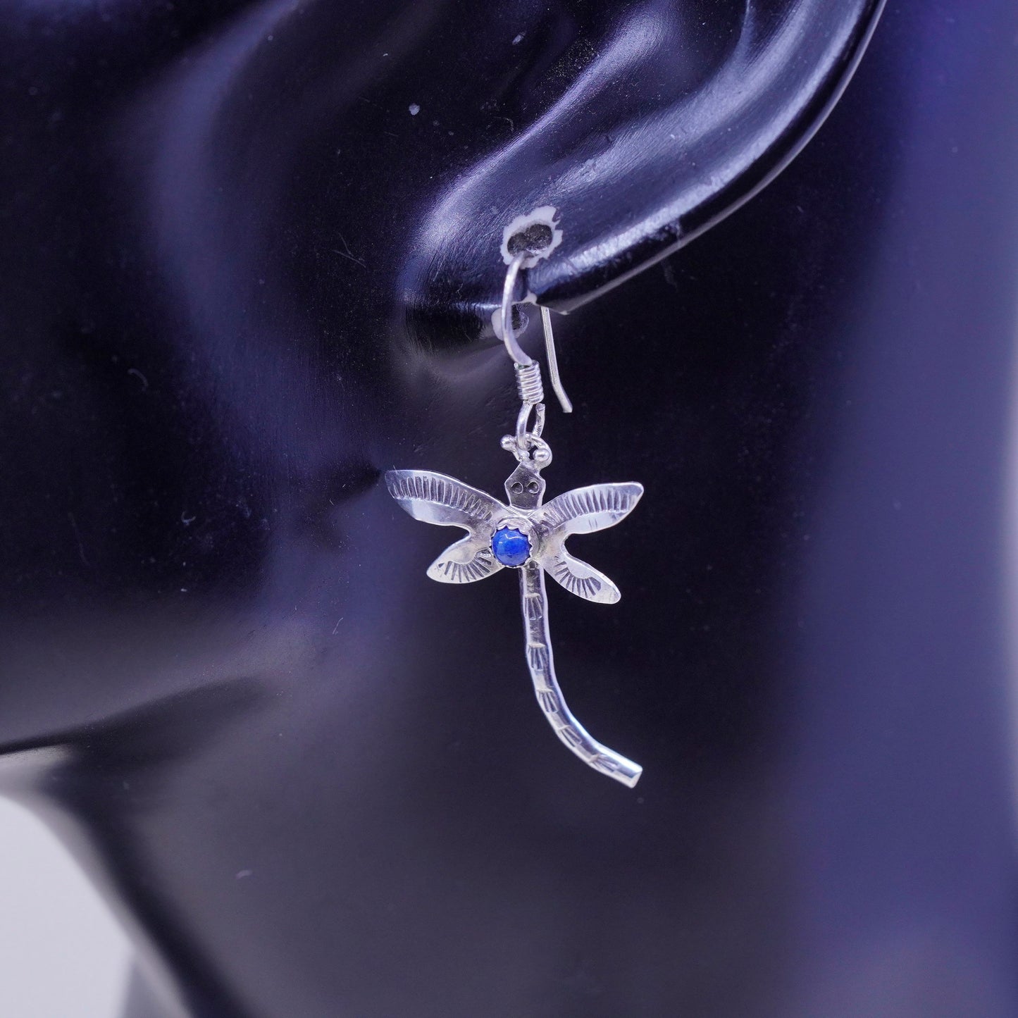 Native American southwestern sterling 925 silver dragonfly earrings lapis lazul