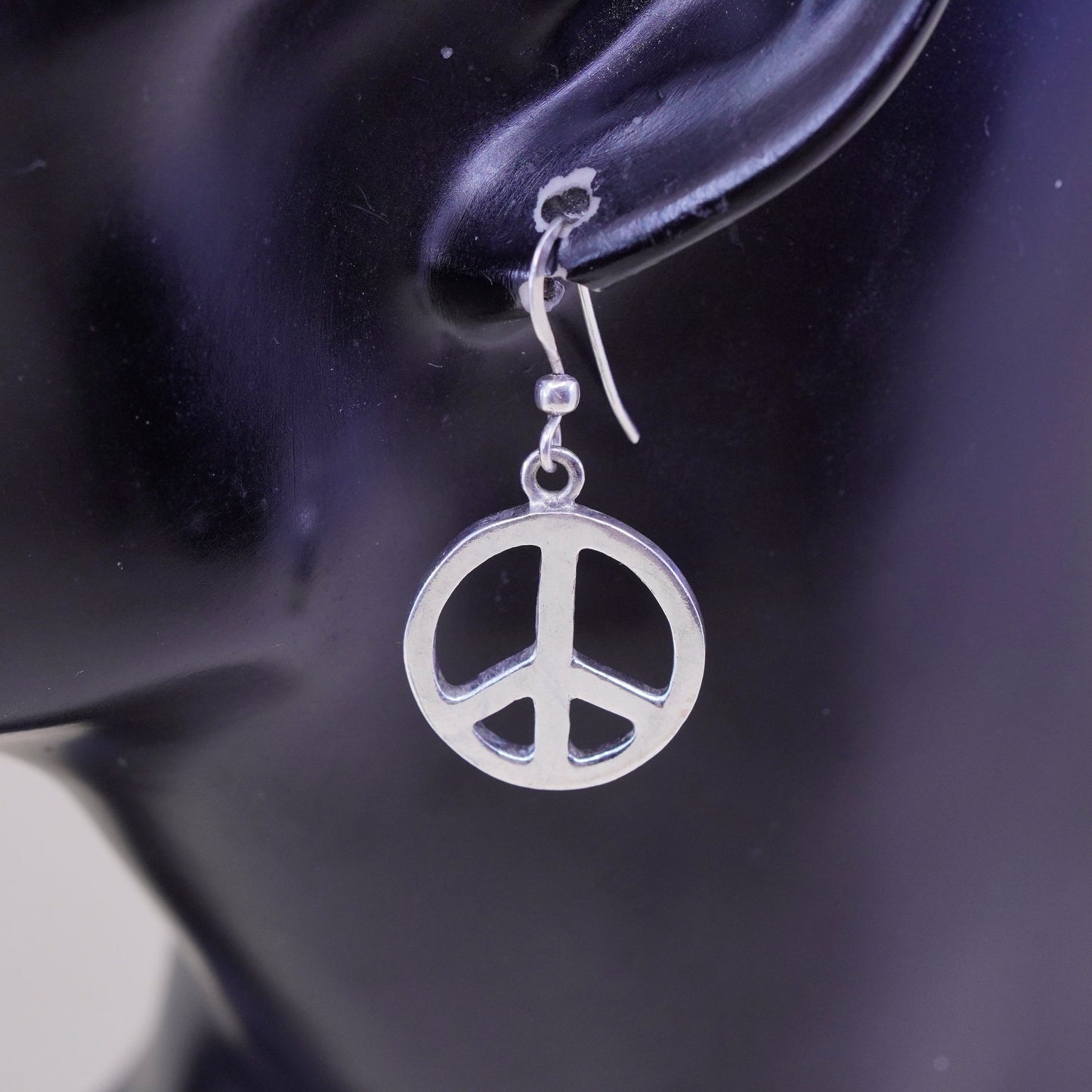 Vintage mexico Sterling 925 Silver Hammered peace CND sign Earrings