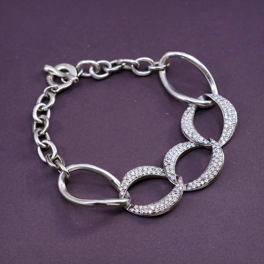 7.25”, vtg Vermeil gold over sterling silver bracelet, 925 oval with cluster Cz