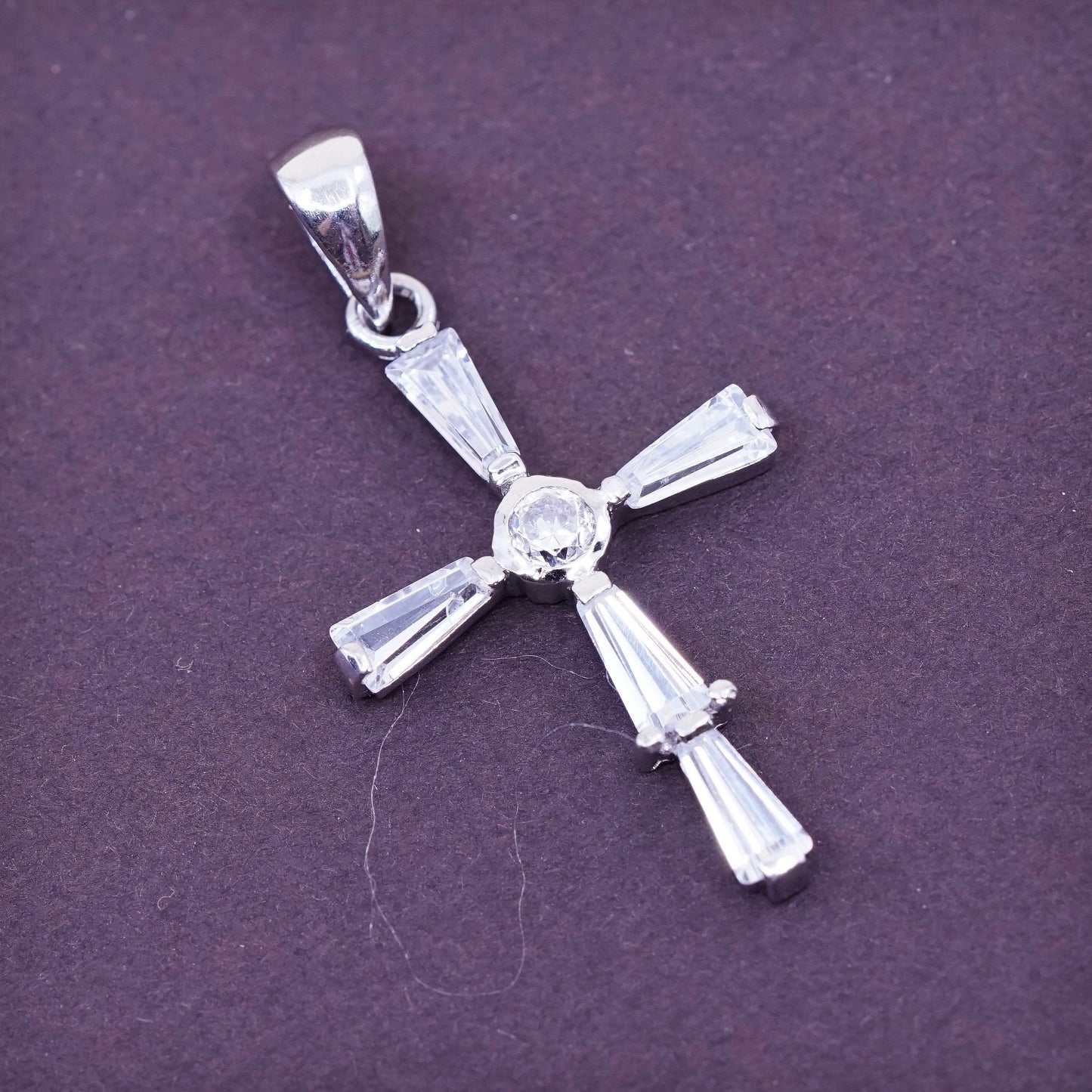 Vintage Sterling silver handmade pendant, 925 cross with Cz