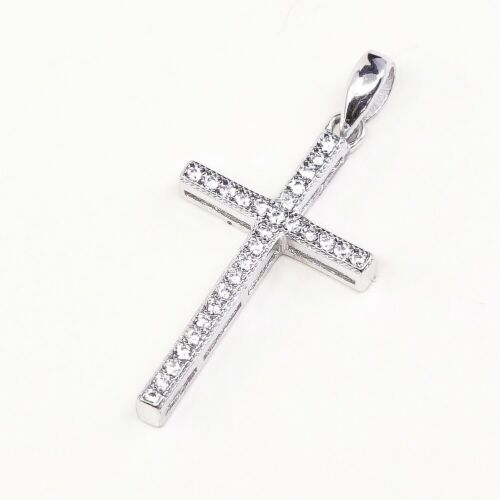 Vintage Sterling Silver Handmade Pendant, 925 silver cross w/ Cz