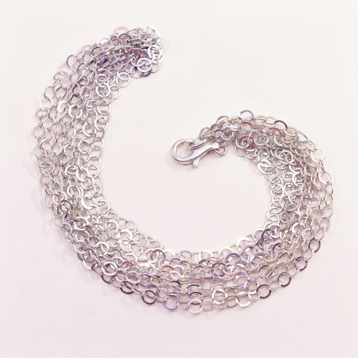 18”, vintage Milor Sterling 925 silver multi strands flatten circle necklace