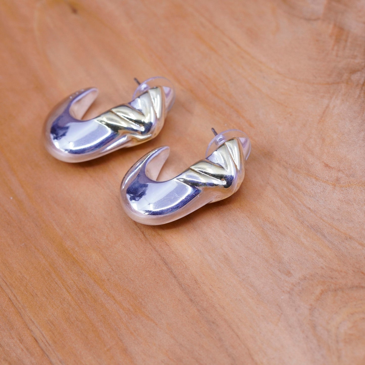 1.25”, two tone Sterling silver handmade earrings, 925 Huggie studs with 14K GF