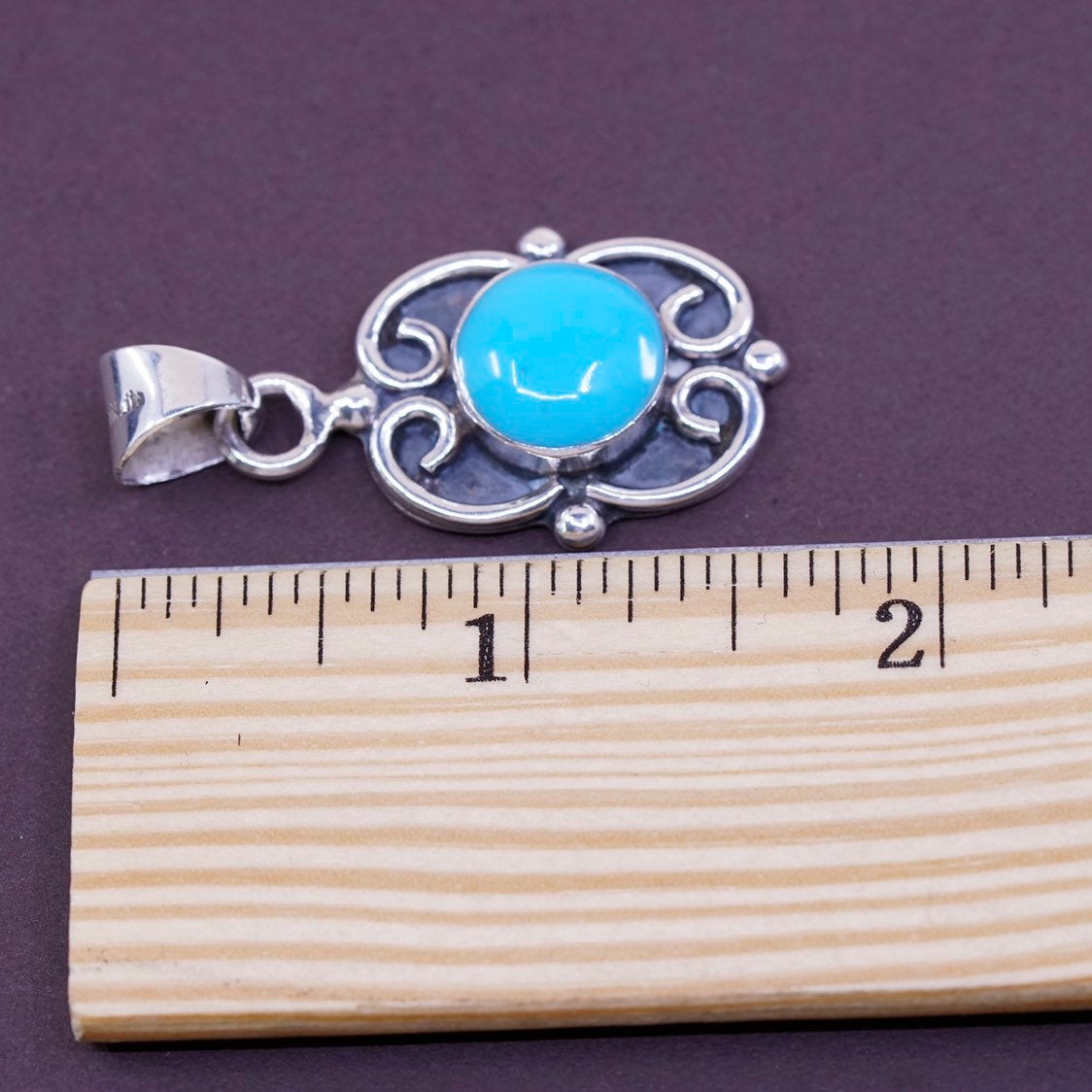 vtg Sterling silver handmade pendant, 925 swirl turquoise