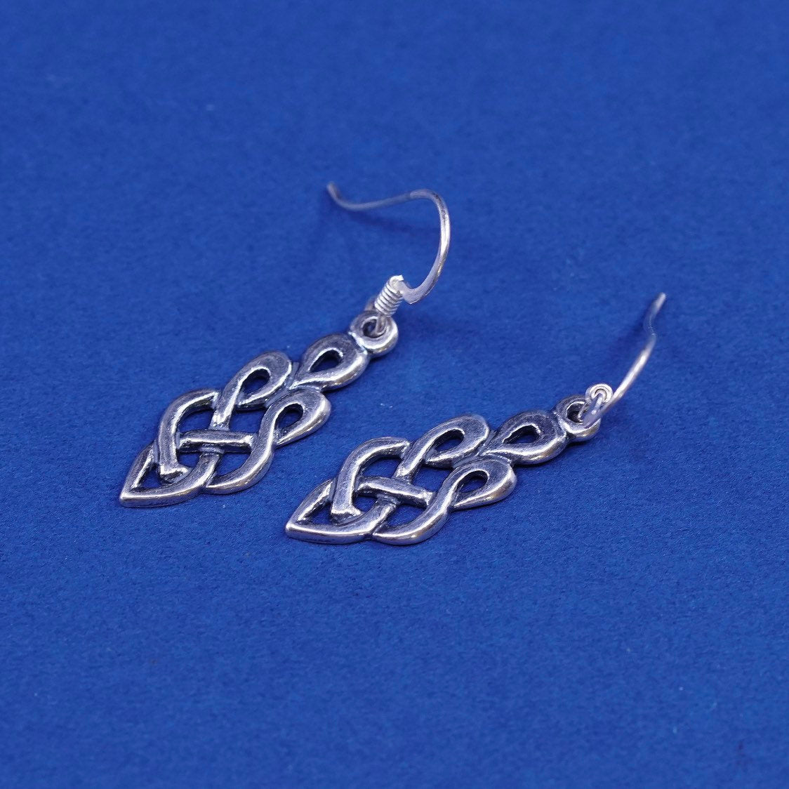 vtg sterling silver handmade earrings, 925 filigree knot Irish drop