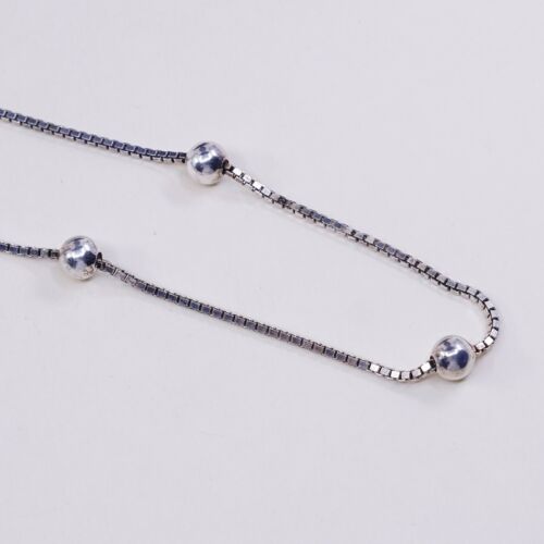 38”, 1.6mm, Vtg Italy 925 Sterling Silver Box chain Necklace N Beads