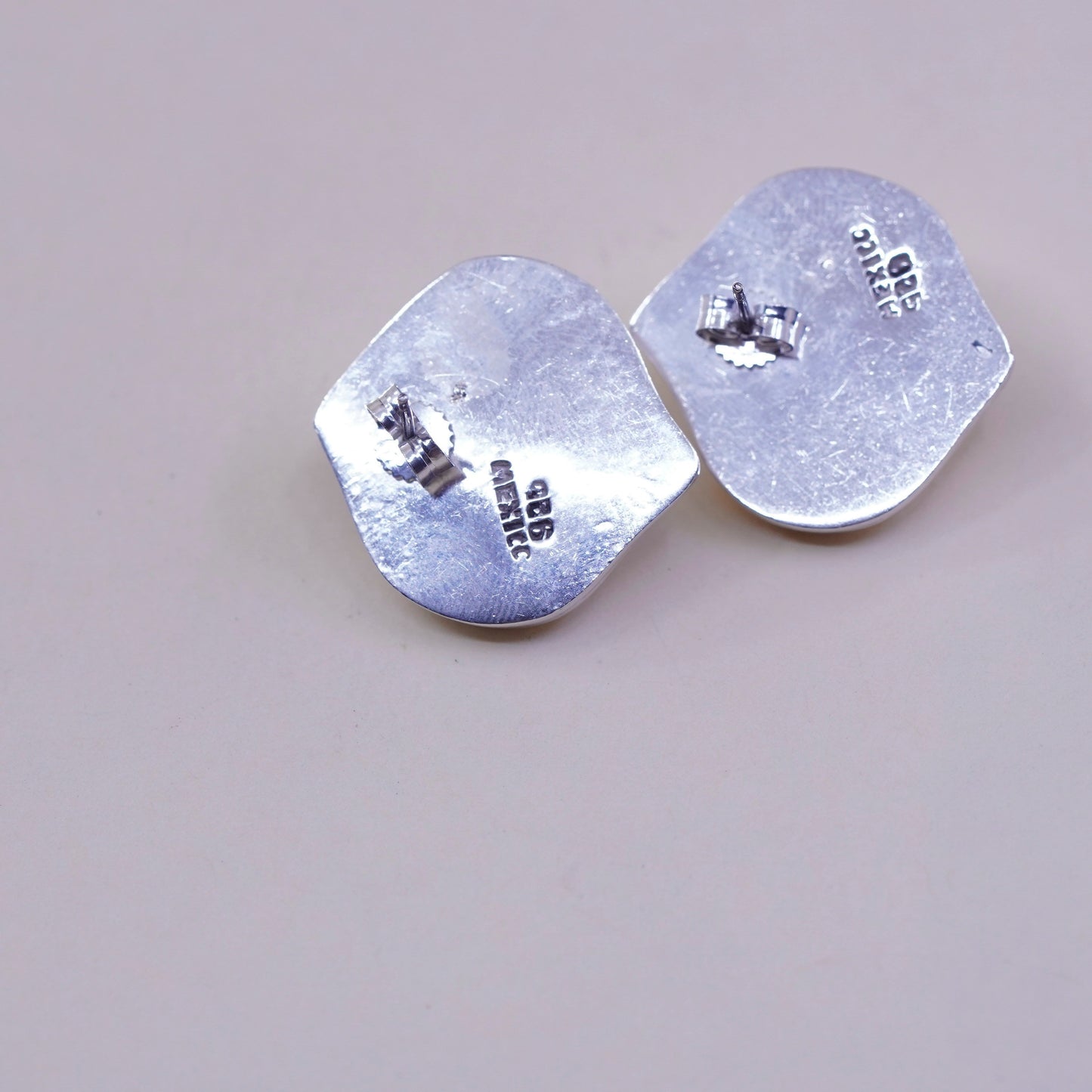 Vintage Sterling silver handmade earrings, solid 925 Ribbed origami studs