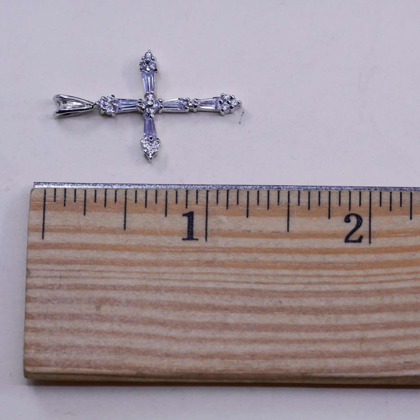 Vintage Sterling silver handmade pendant, 925 cross with Cz inlay, Christian