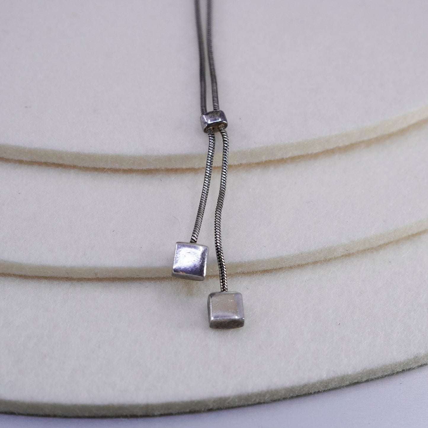 18”, Sterling 925 silver handmade snake necklace with fringe square pendant