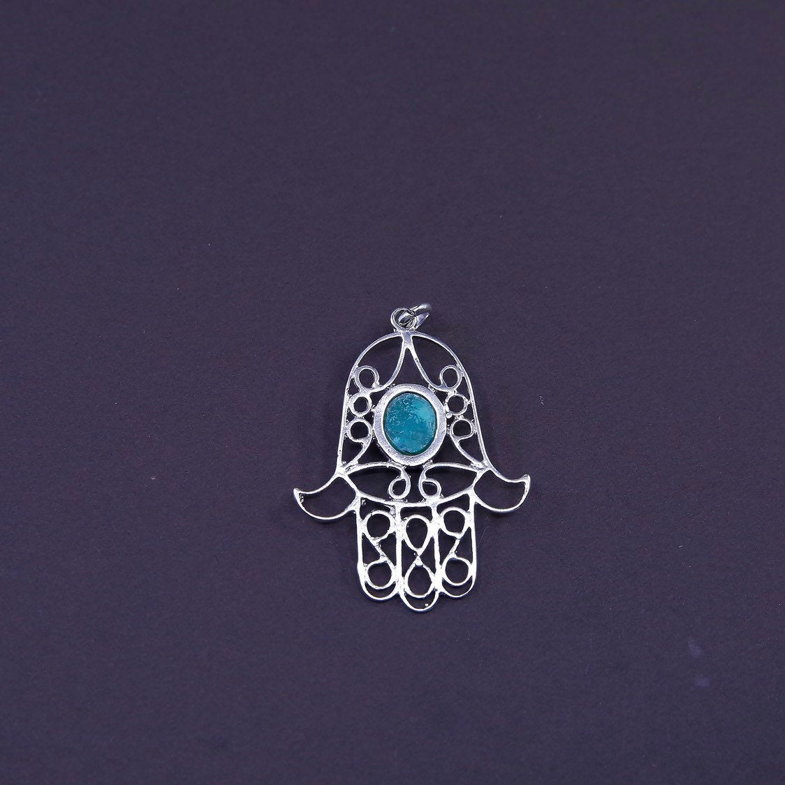 vtg Sterling silver handmade pendant with turquoise, Thailand 925 silver swirl