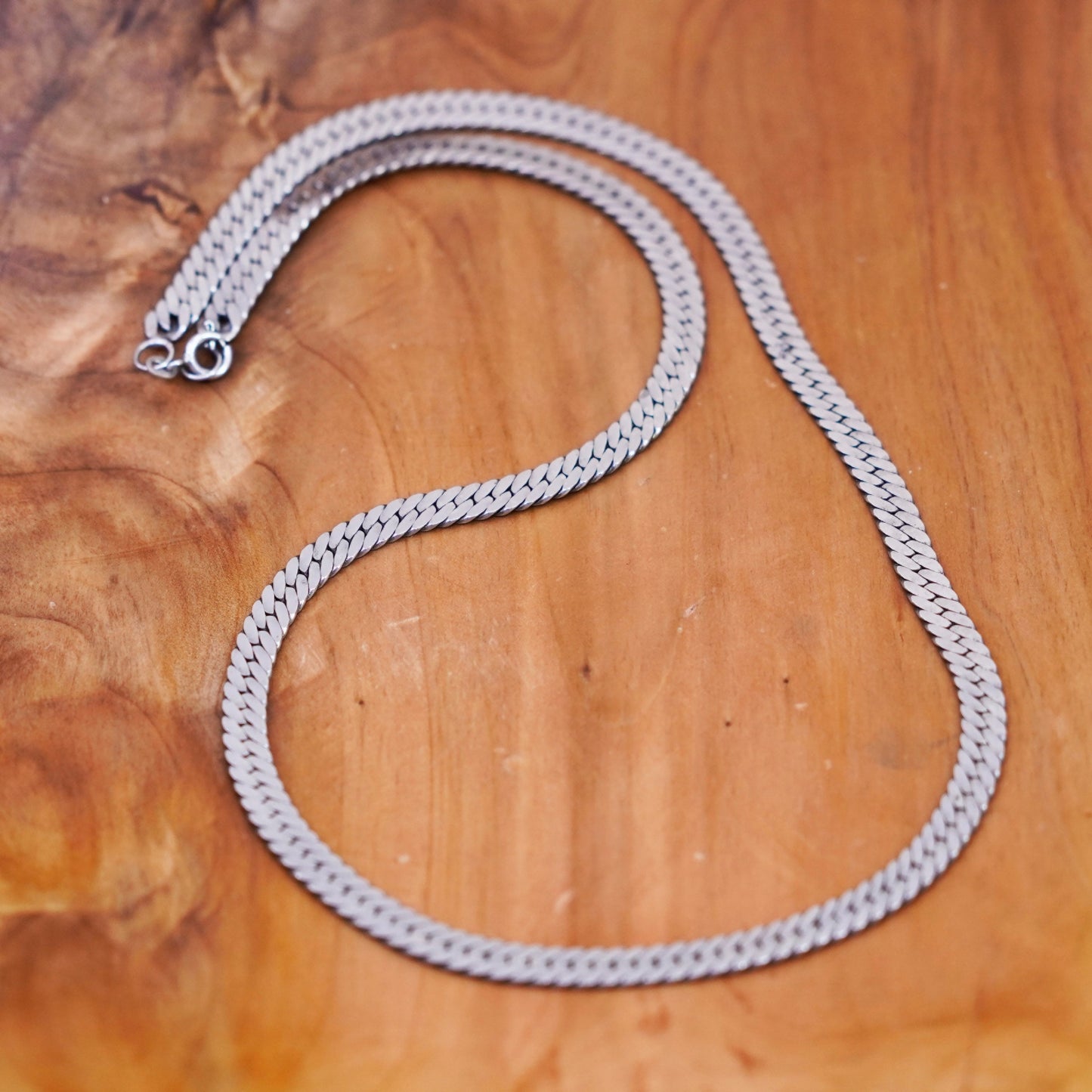 24”, 7mm, vintage Sterling silver necklace, 925 flatten curb link chain