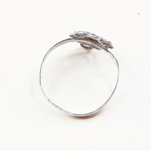 Size 7, Vtg Sterling Silver Handmade Flower Ring w/ Enamel Flower, Silver Tested