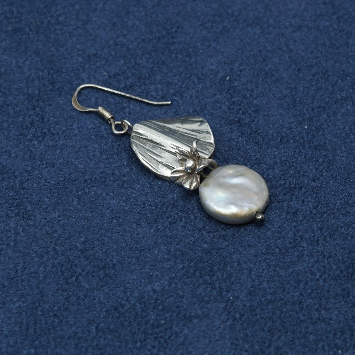 vtg Sterling silver handmade earrings, 925 w/ pearl dangles N flower