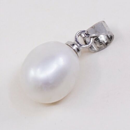 Vtg sterling silver handmade pendant, solid 925 With Pearl, Stamped 925