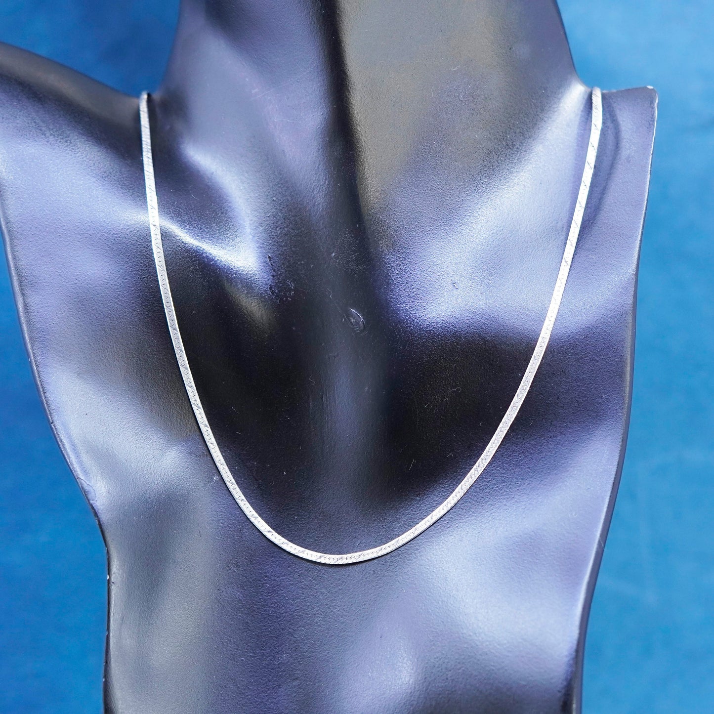 24”, vintage Sterling silver handmade necklace, textured 925 herringbone chain