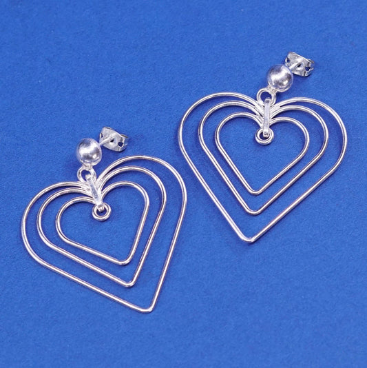 vtg Sterling silver handmade earrings, 925 Bali filigree heart drops