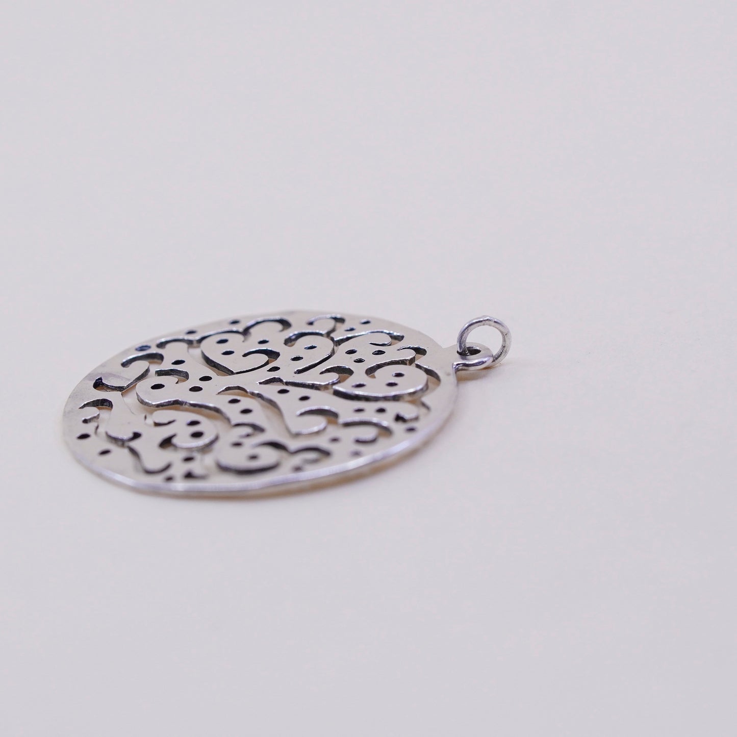 Vintage sterling silver handmade pendant, 925 silver Filigree heart tag charm