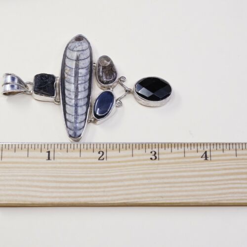 Sterling 925 Silver Huge Orthoceras Fossil Talisman Pendant 400 Million Yrs