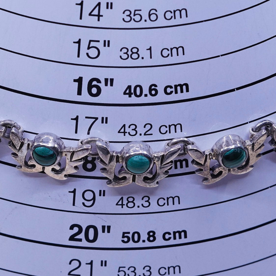 18” vtg statement sterling silver Mexico 925 necklace w/ malachite stone