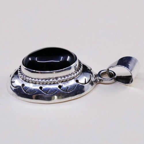 Vtg Sterling Silver Handmade Pendant solid 925 silver w/ Obsidian N Cable Around