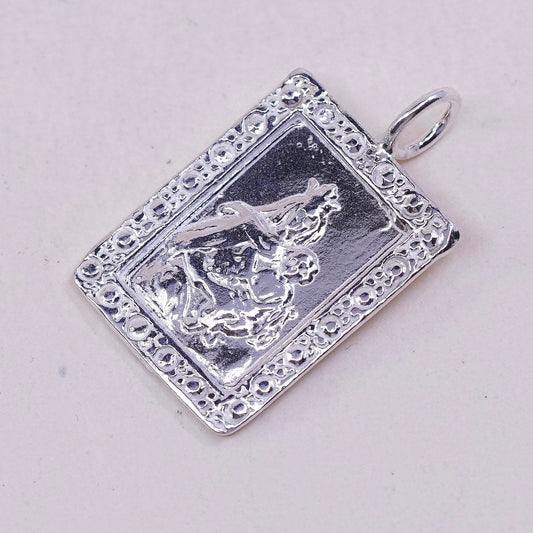 VTG sterling silver handmade pendant, 925 tag w/ mother N kid portrait