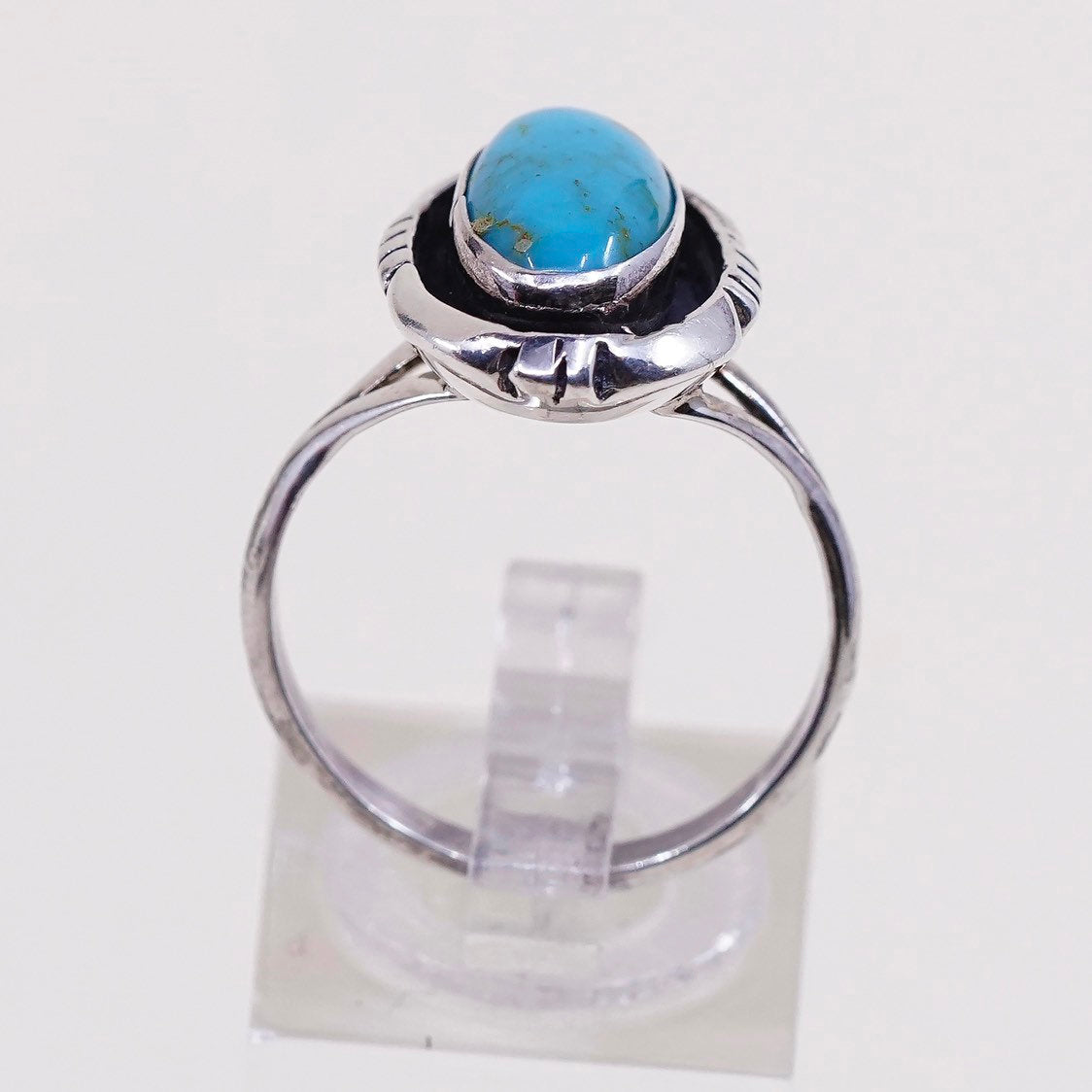 sz 8.75, navajo Leonard & Marian sterling 925 silver ring w/ Royston Turquoise