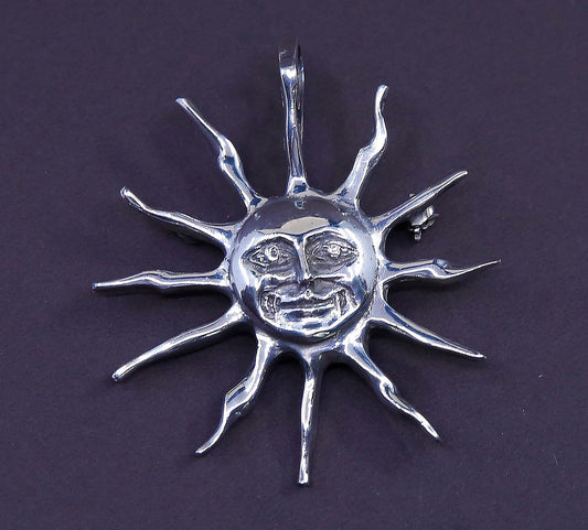 Vintage meixco handmade solid sterling 925 sun shaped brooch, pendant