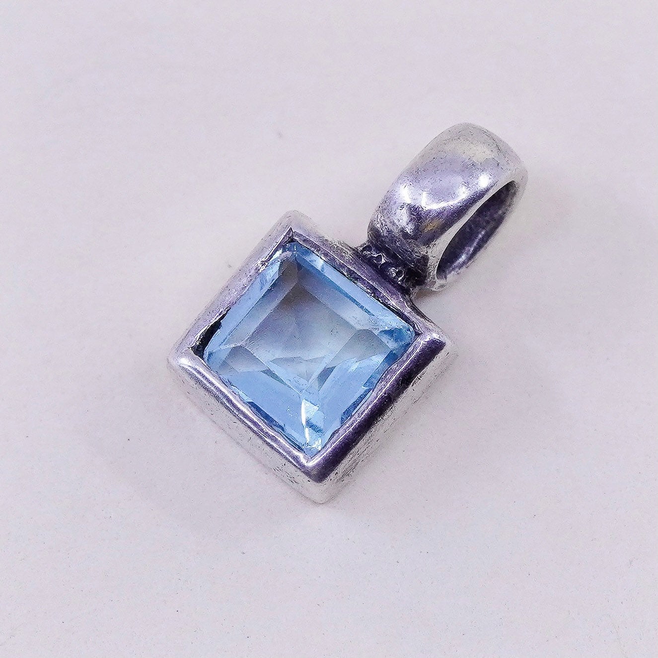 Vintage Sterling 925 silver pendant with square smoky topaz