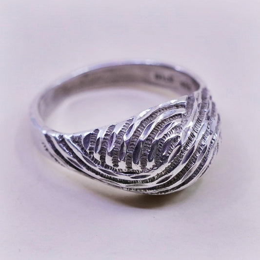 Size 6.5, sterling silver handmade ring, Mexico textured 925 ribbed wavy band