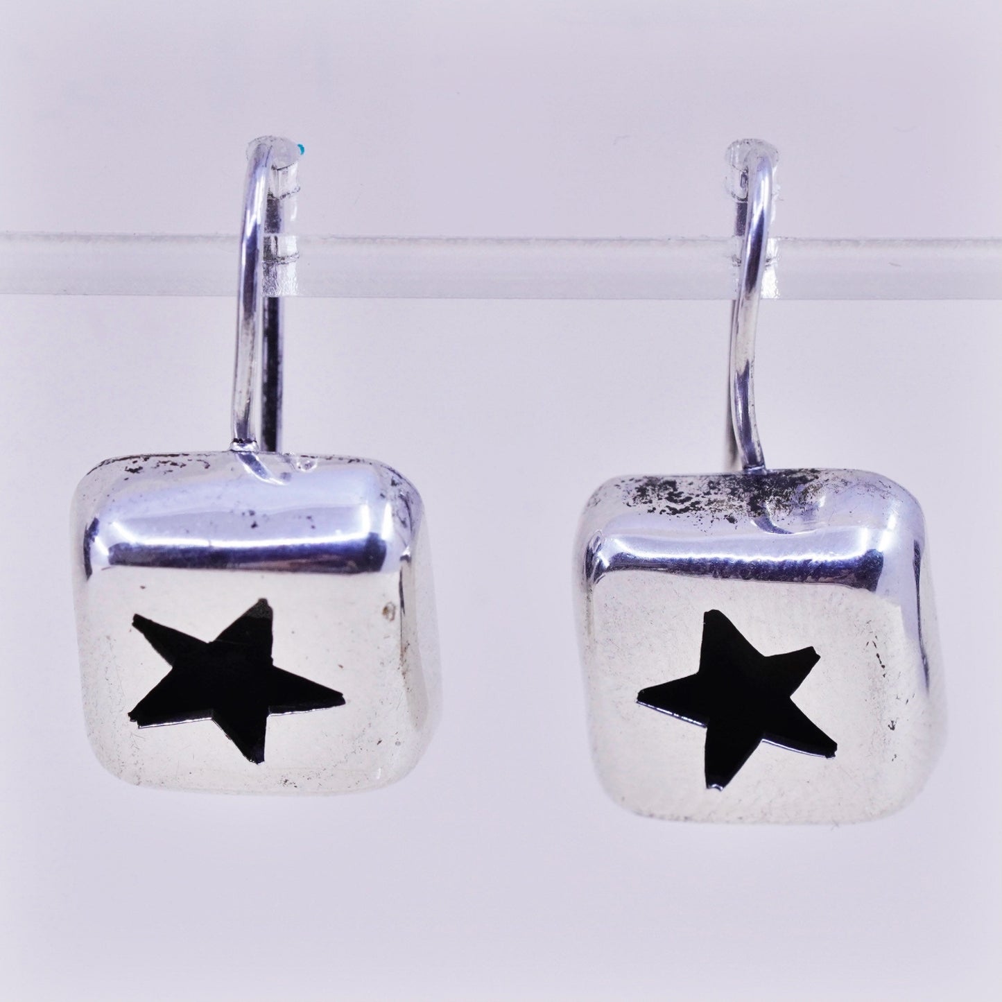 Vintage sterling silver handmade modern earrings, 925 star drops