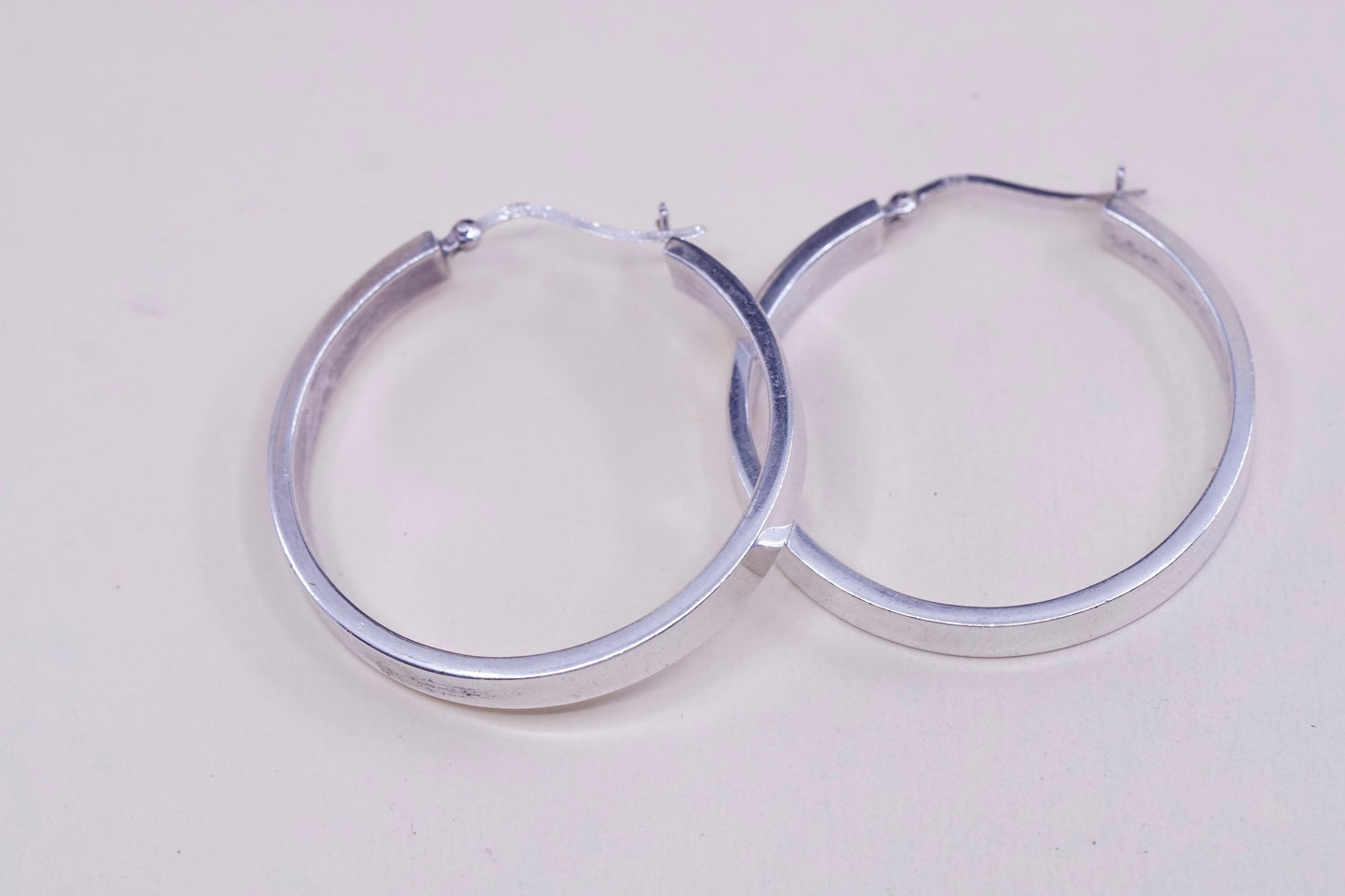 1.75”, Vintage sterling silver loop earrings, wide minimalist primitive hoops