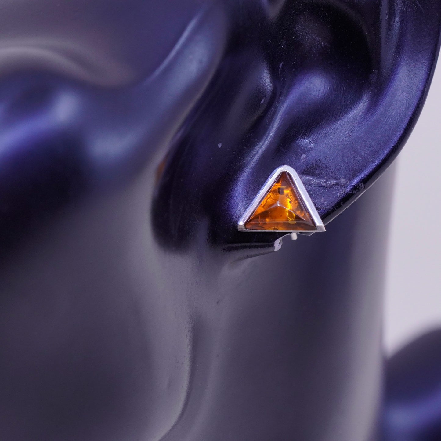 Sterling 925 silver handmade earrings triangular Amber studs, southwestern