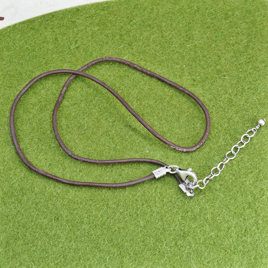 16+2”, vintage Sterling 925 Silver Clasp W/ brown Leather Necklace