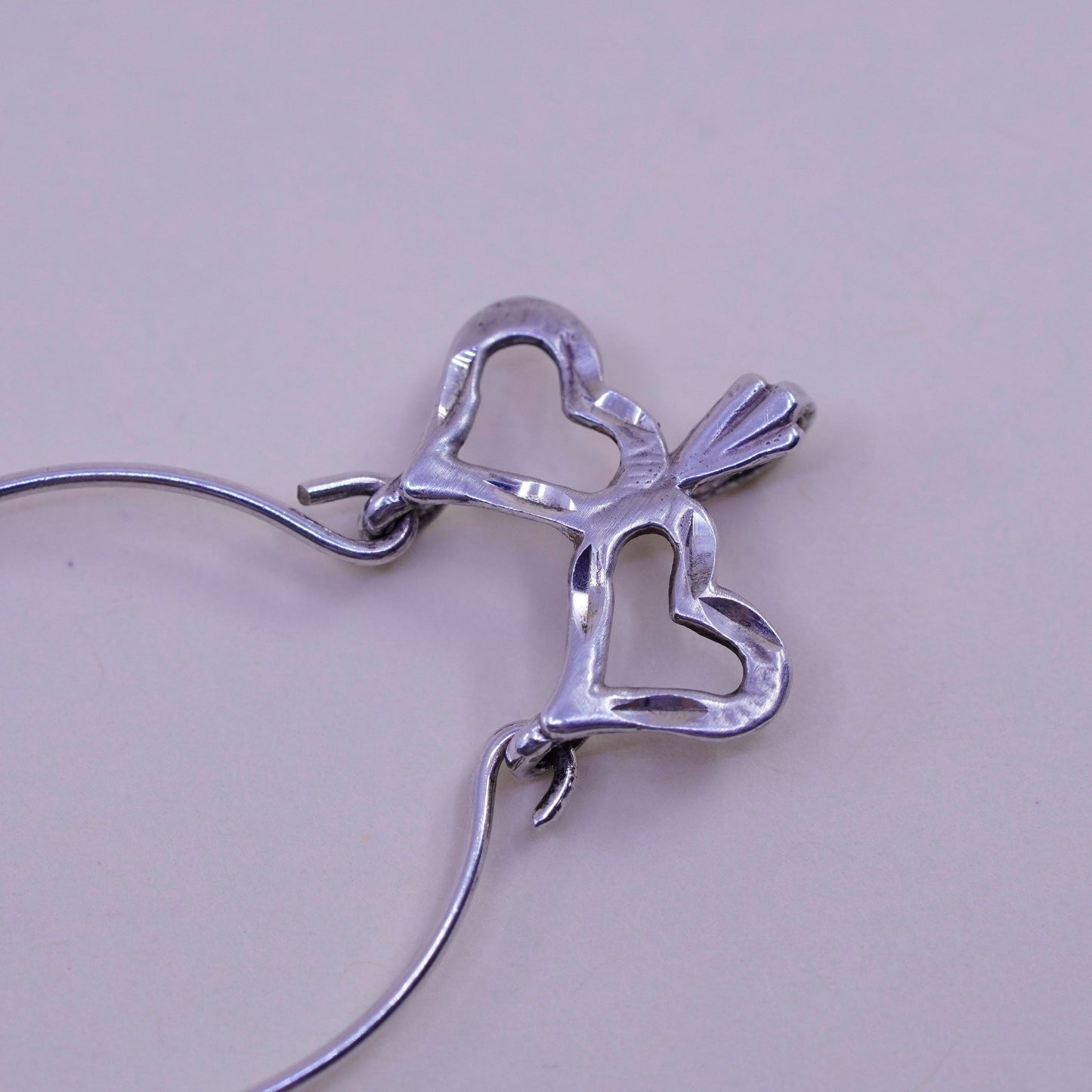 Vintage sterling silver handmade pendant, 925 double heart