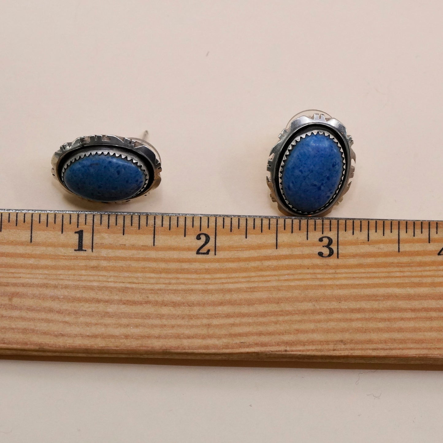 Native American B. Piaso Jr. Sterling 925 silver handmade Earrings Denim Lapis