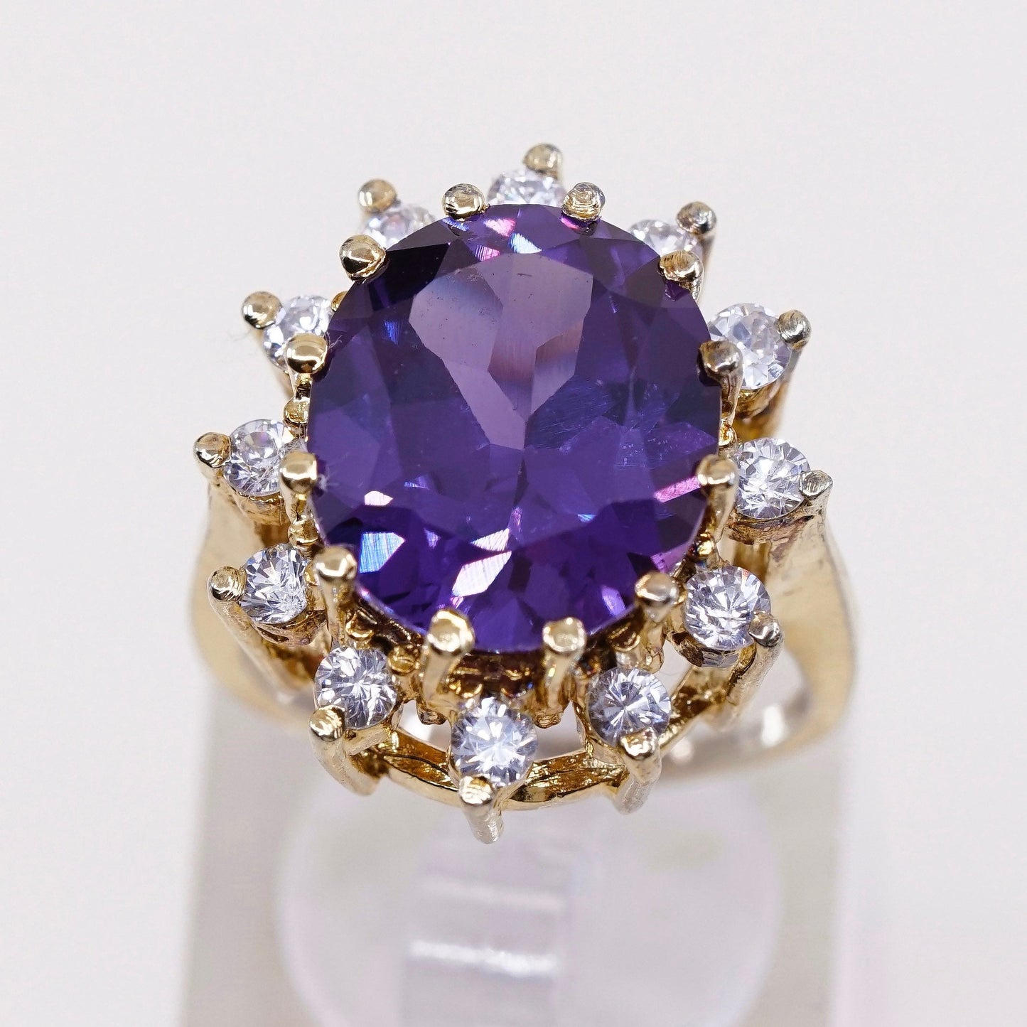 sz 7, Vermeil gold over sterling silver 925 cocktail ring with amethyst and Cz