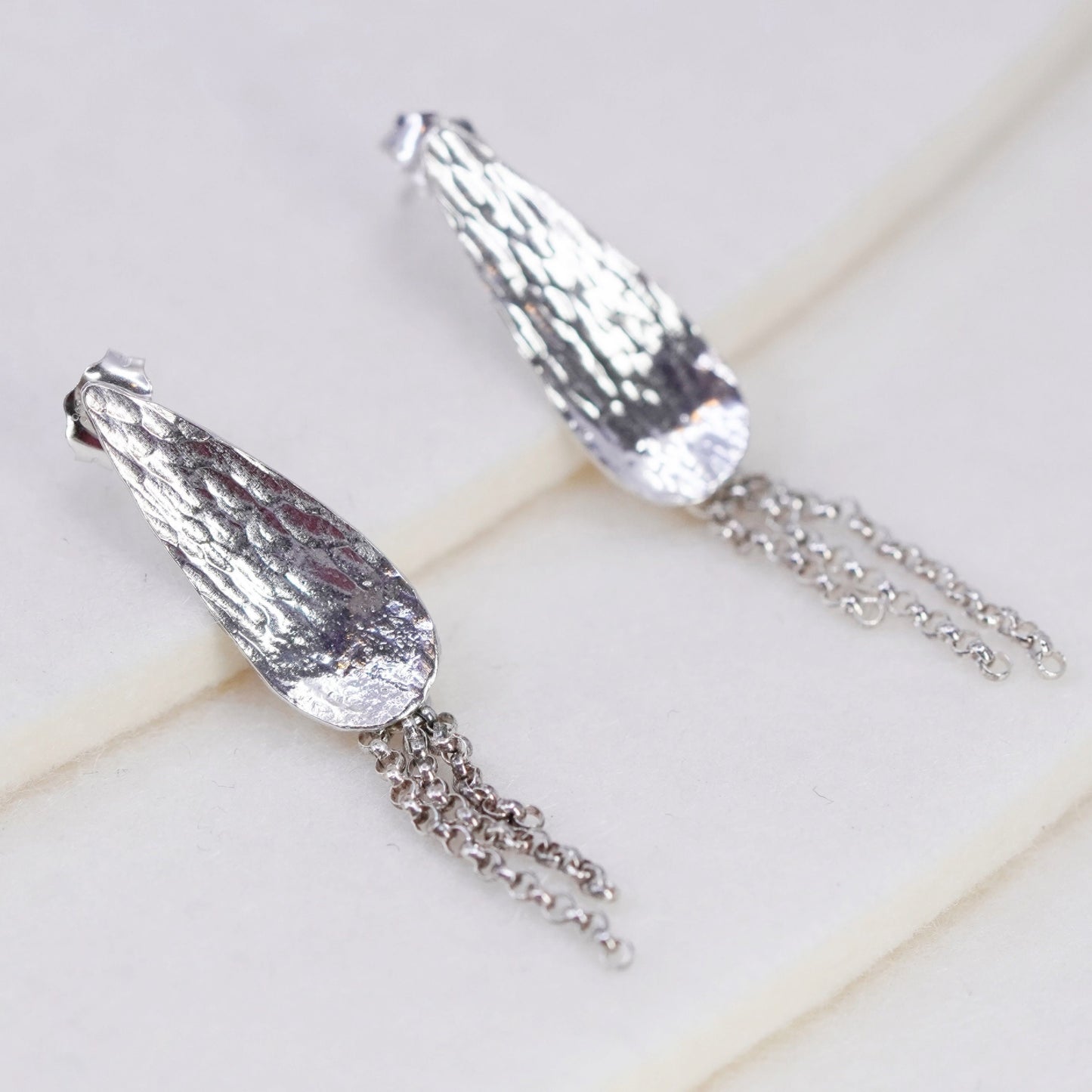 Native American Sterling 925 silver handmade teardrop earrings with fringe