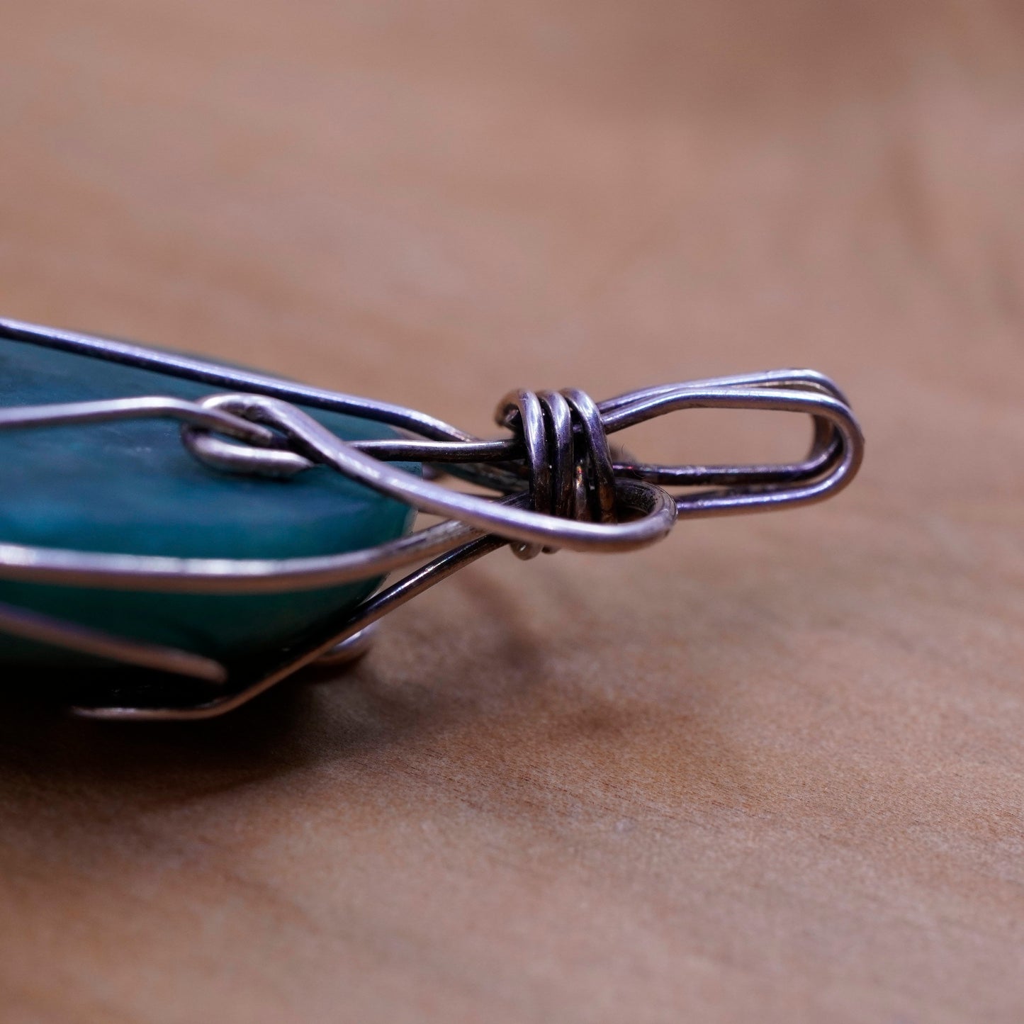 Vintage Sterling silver handmade pendant, Mexico 925 wired green jade pendant