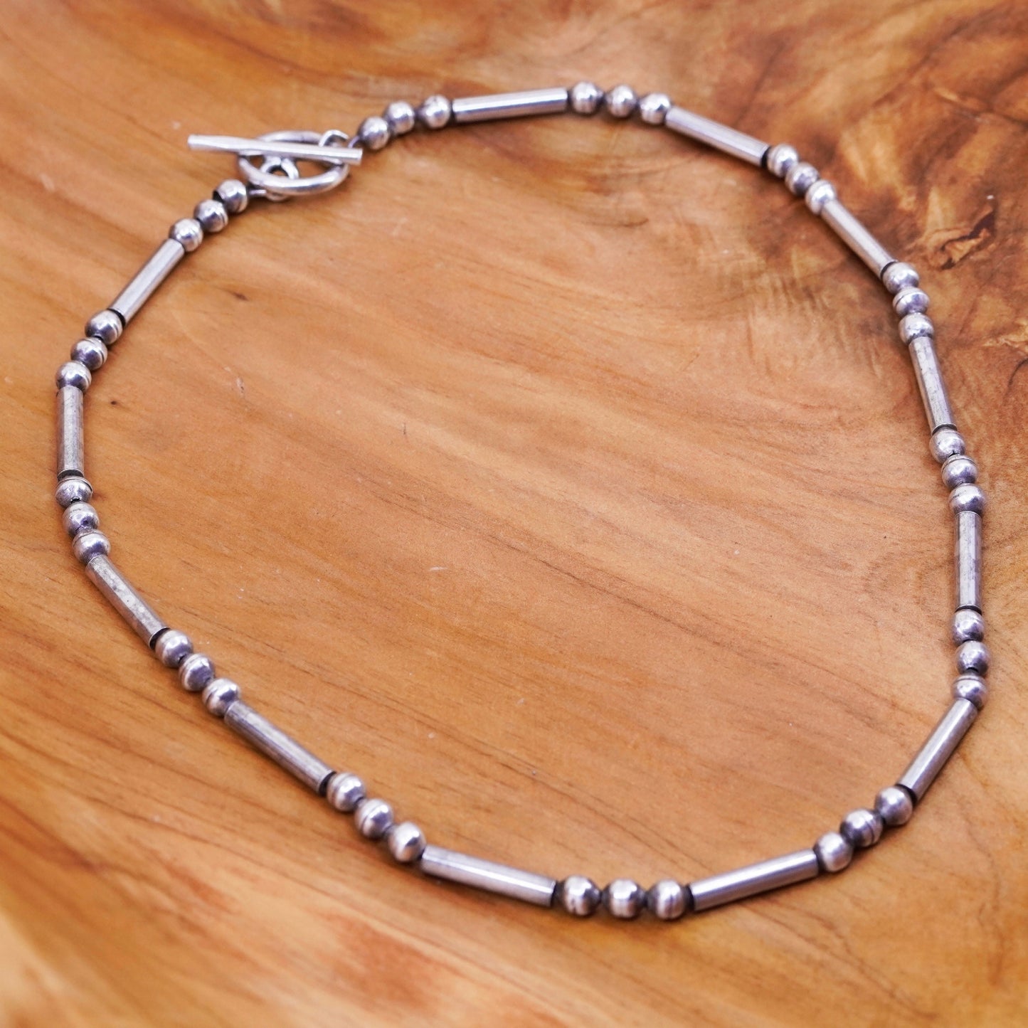 18” 4mm, vintage Sterling silver handmade necklace, Italy 925 bar beads chain