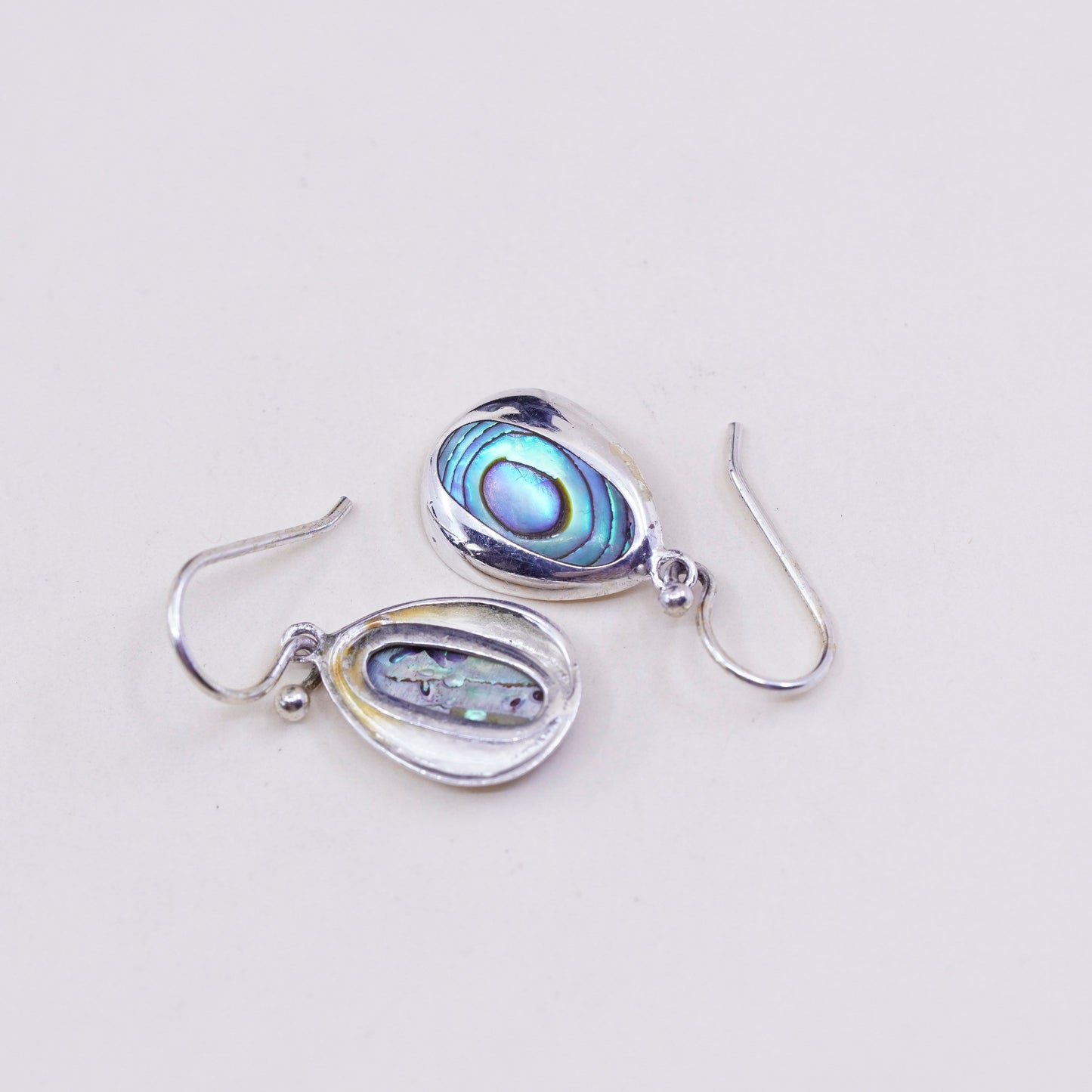 Vintage sterling 925 silver handmade teardrop earrings with abalone