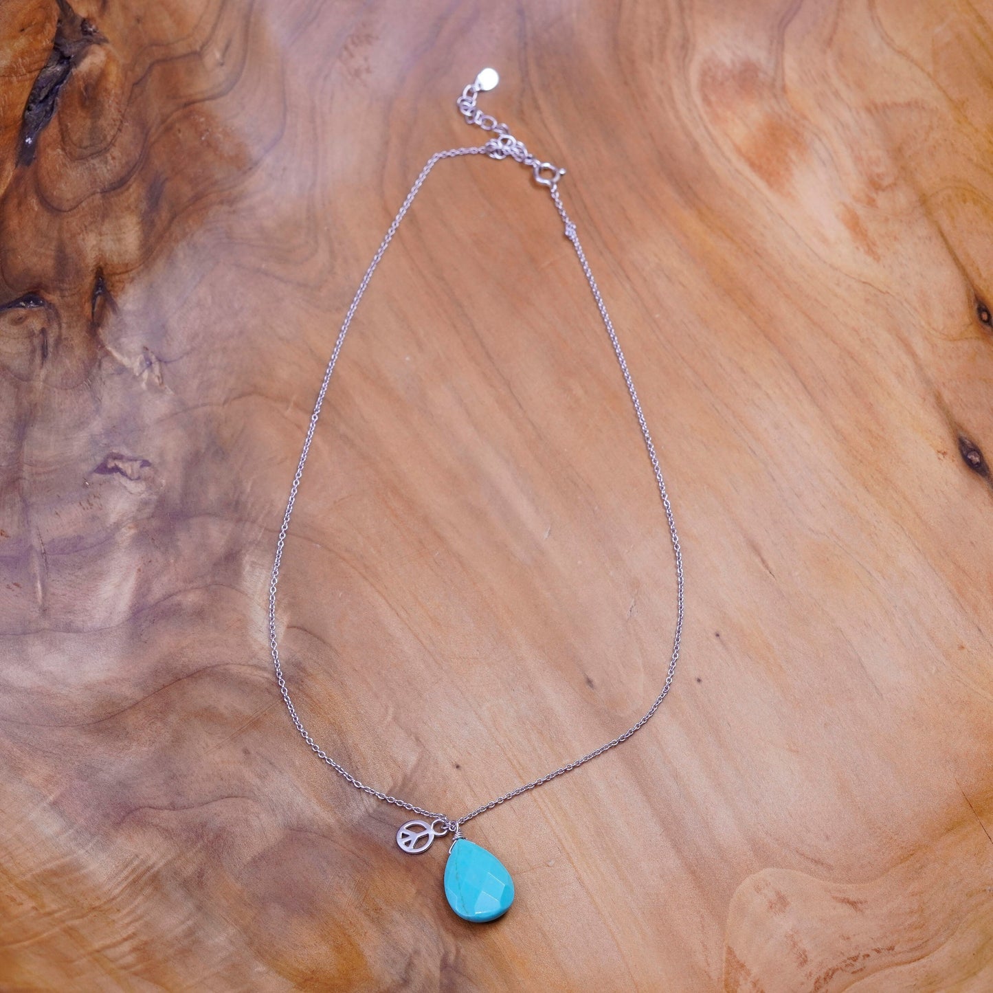 18”, sterling silver handmade necklace, 925 circle chain with turquoise pendant