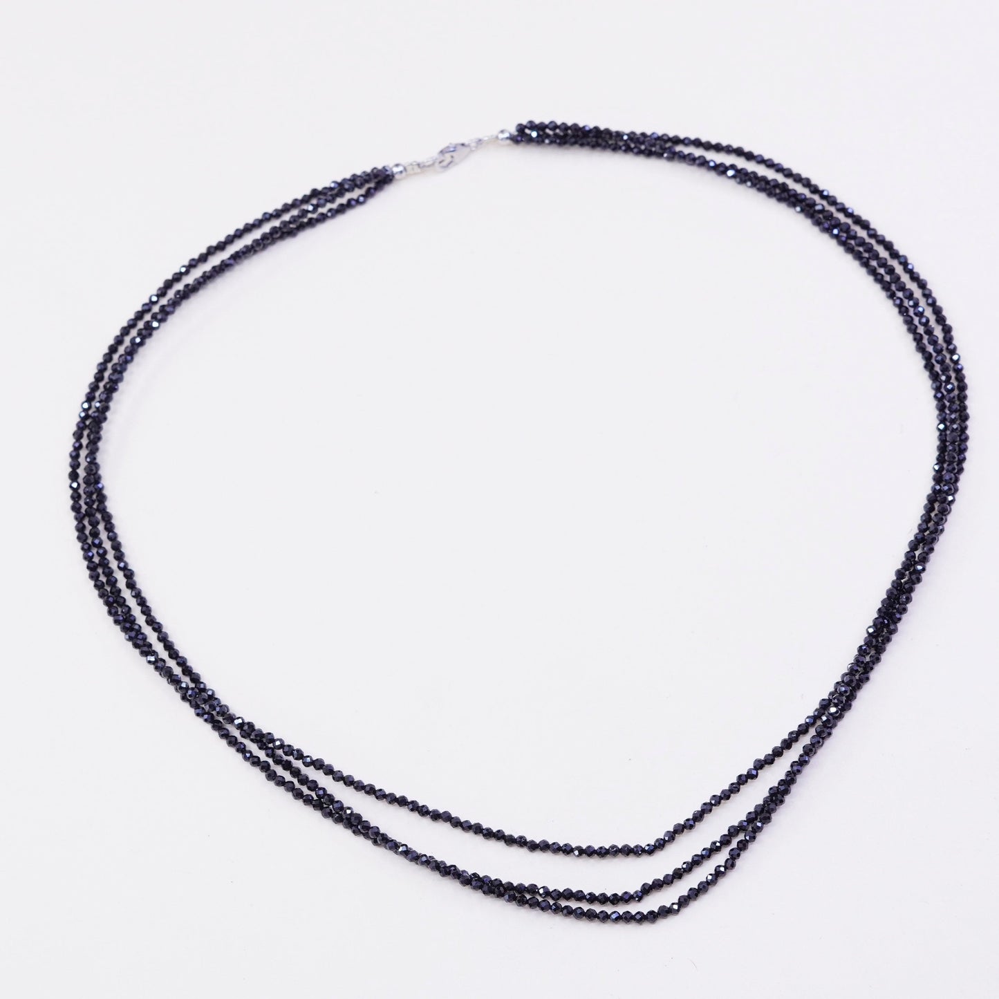 18”, sterling silver handmade multi strands necklace, obsidian beads 925 clasp