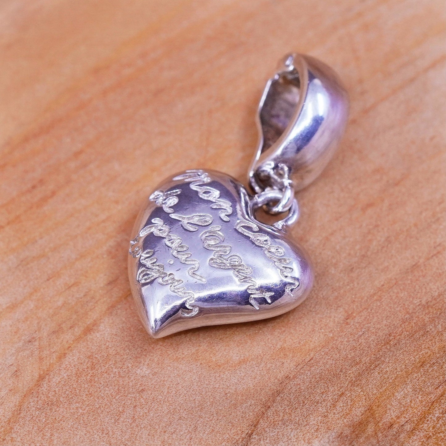 Vintage Sterling silver handmade charm, 925 heart pendant embossed mon coeur de