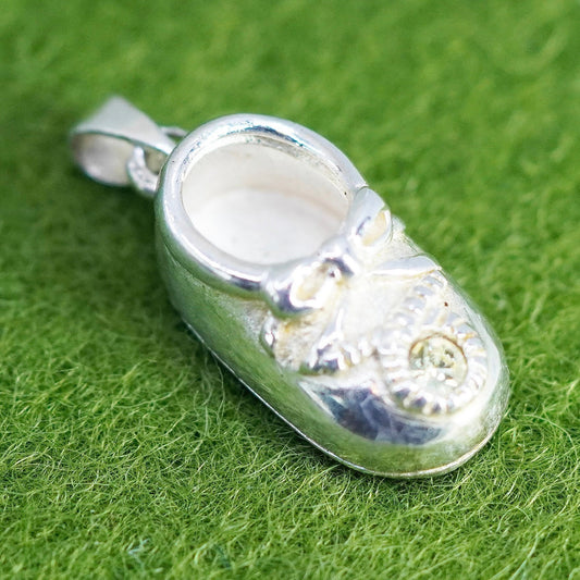 Vintage baby shoe sterling silver handmade pendant, 925 charm with cz