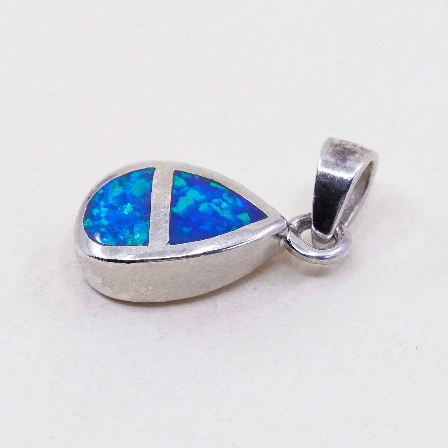 Vintage Sterling silver handmade pendant, 925 teardrop with opal